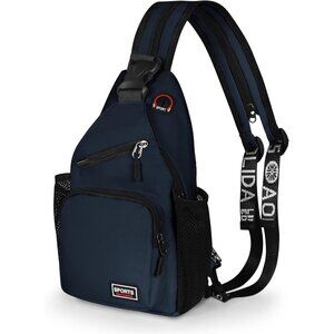 💫 Men Blue Crossbody Bag Sling EarphoneHole Multipurpose Travel Hiking Backpack